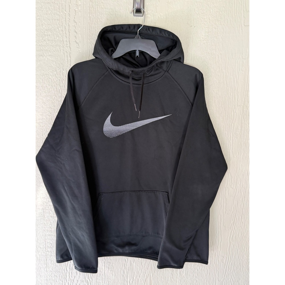 Nike Therma-FIT Mens XL Black Pullover Hoodie Swoosh Logo EUC